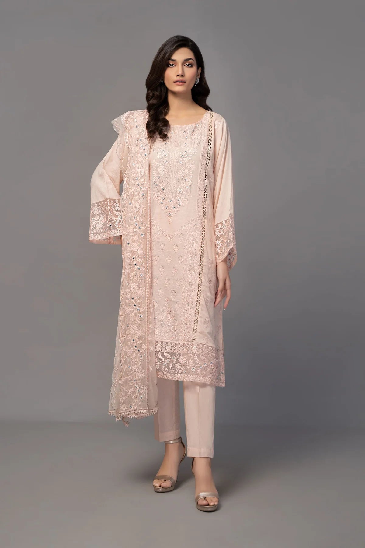 Peach Embroidered Shirt with Trouser