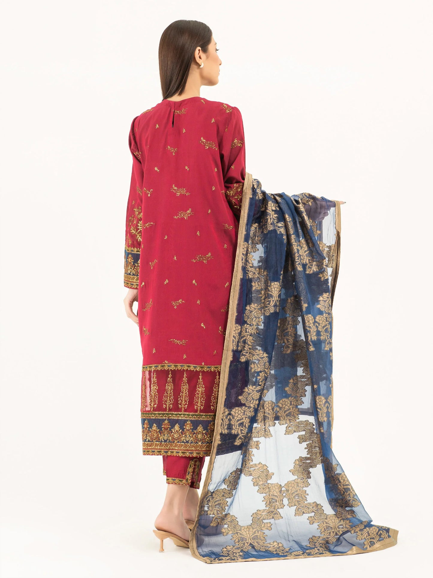 Red Embroidered Silk Suit