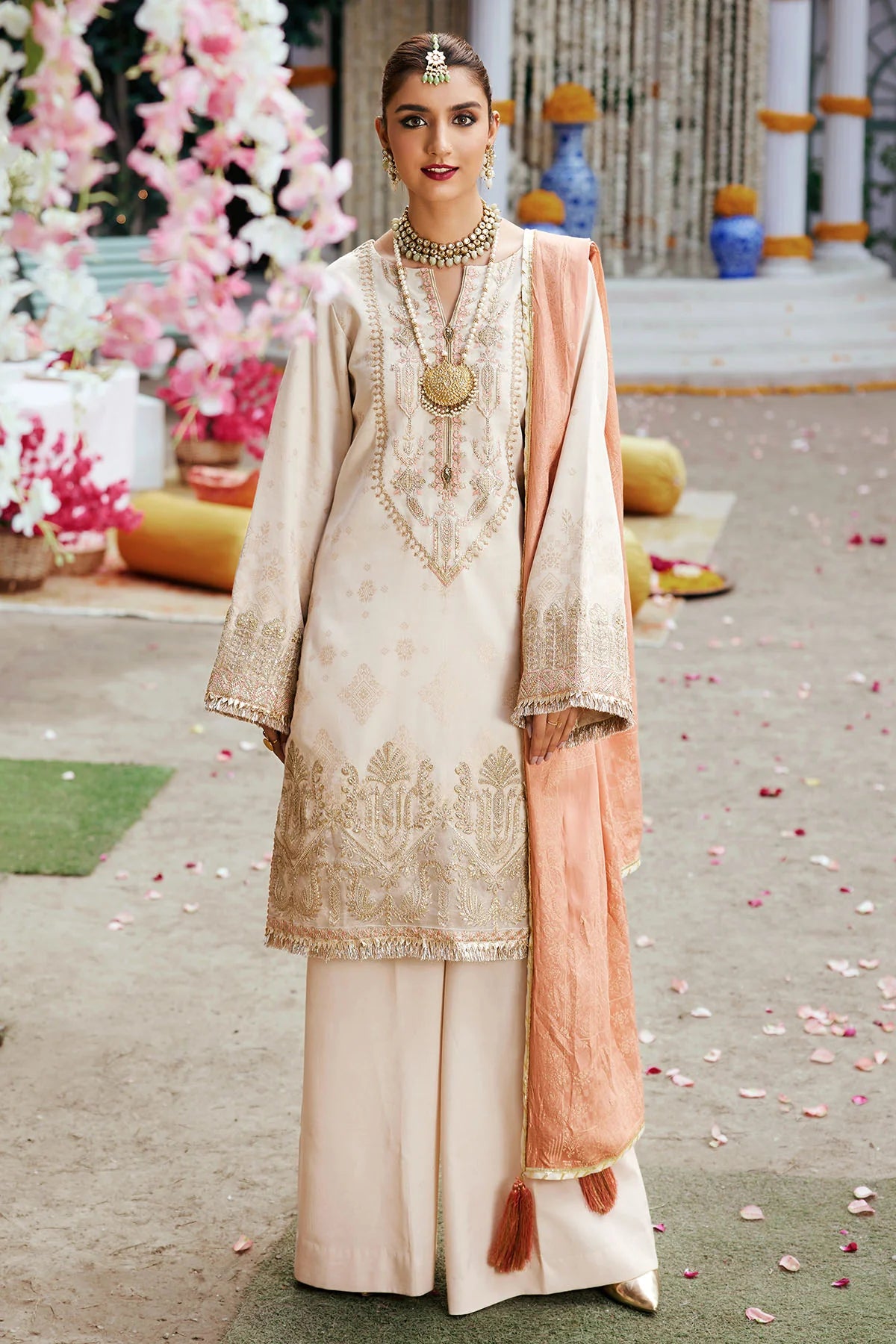 Off-White Embroidered Jacquard Suit