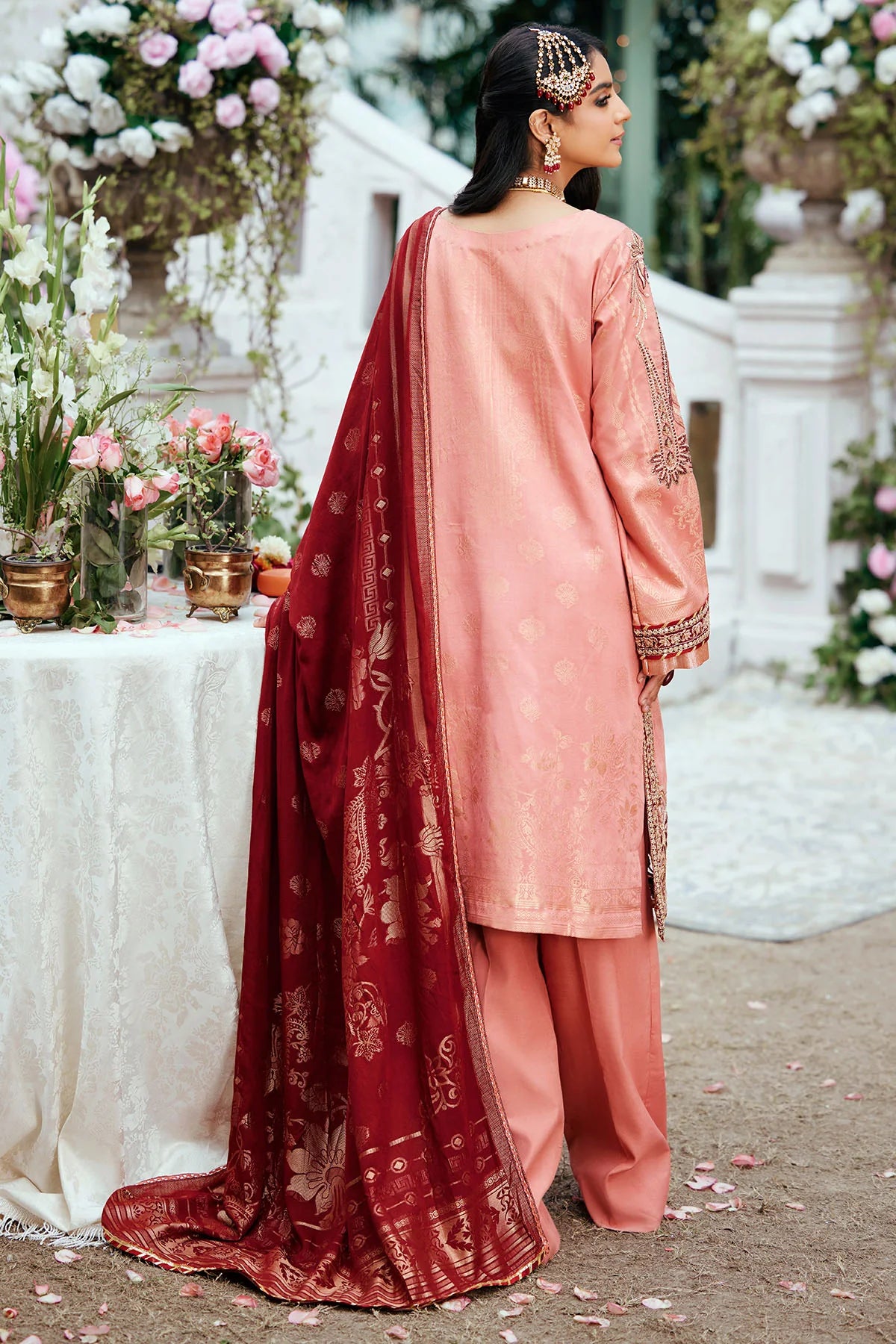 Pink Embroidered Jacquard Suit