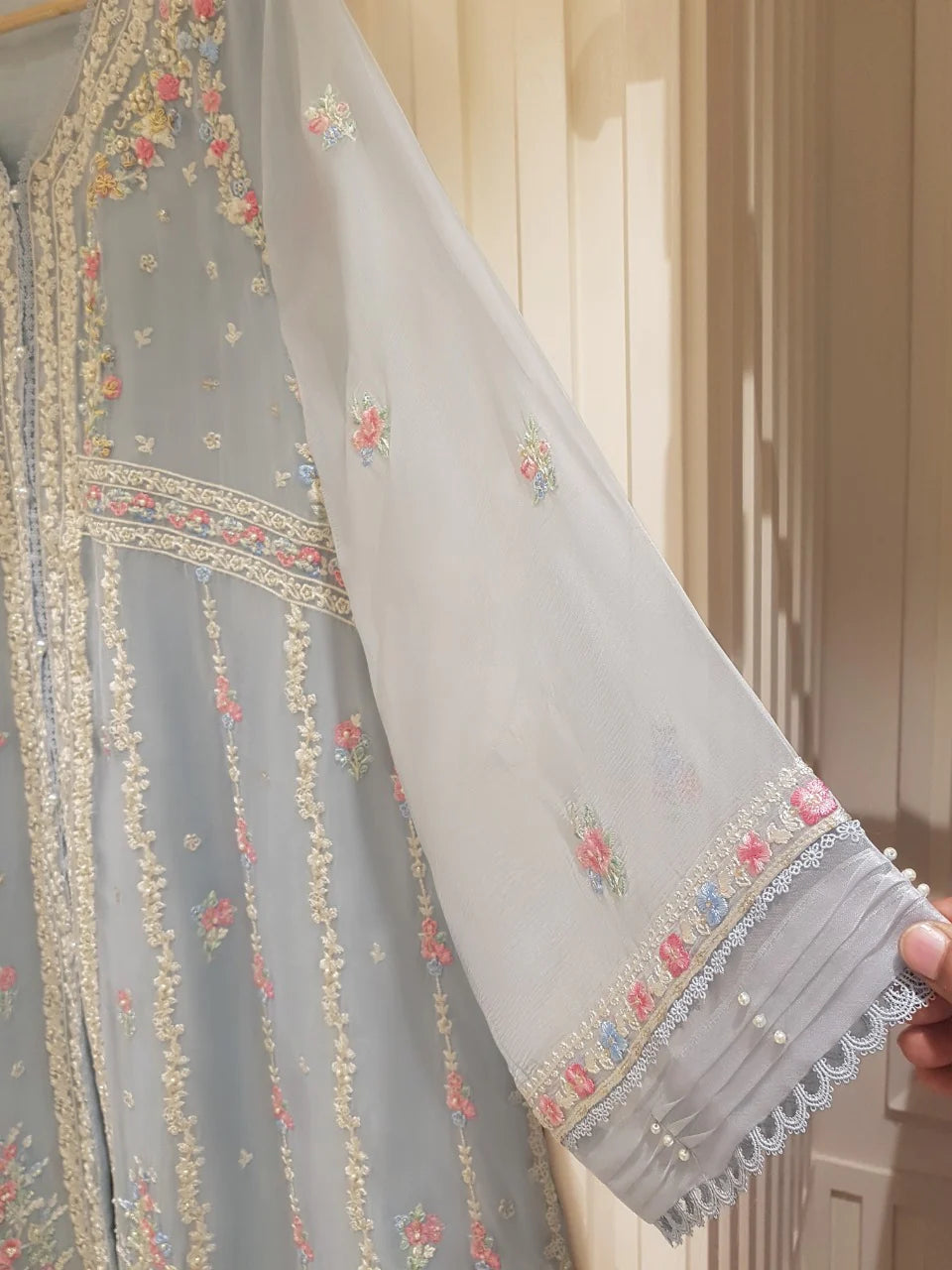 Grey Heavily Embroidered Chiffon Suit