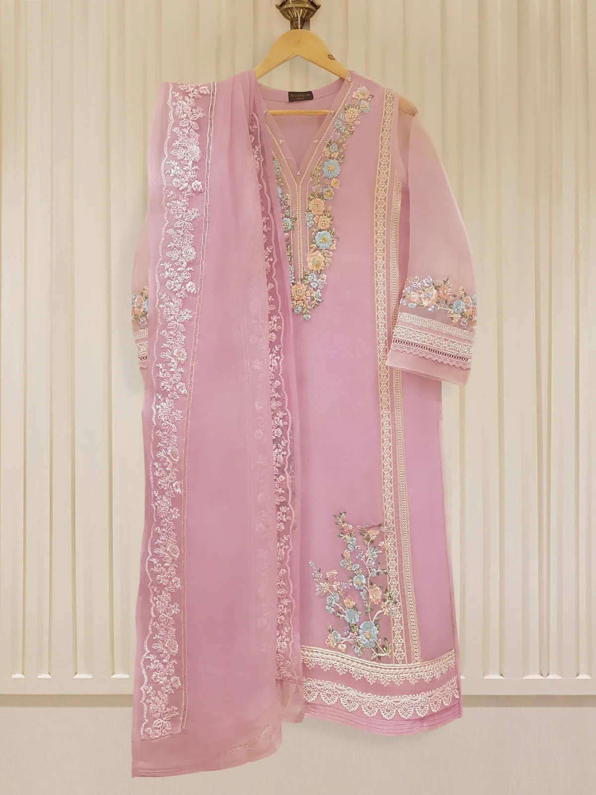 Lilac Embroidered Organza Suit