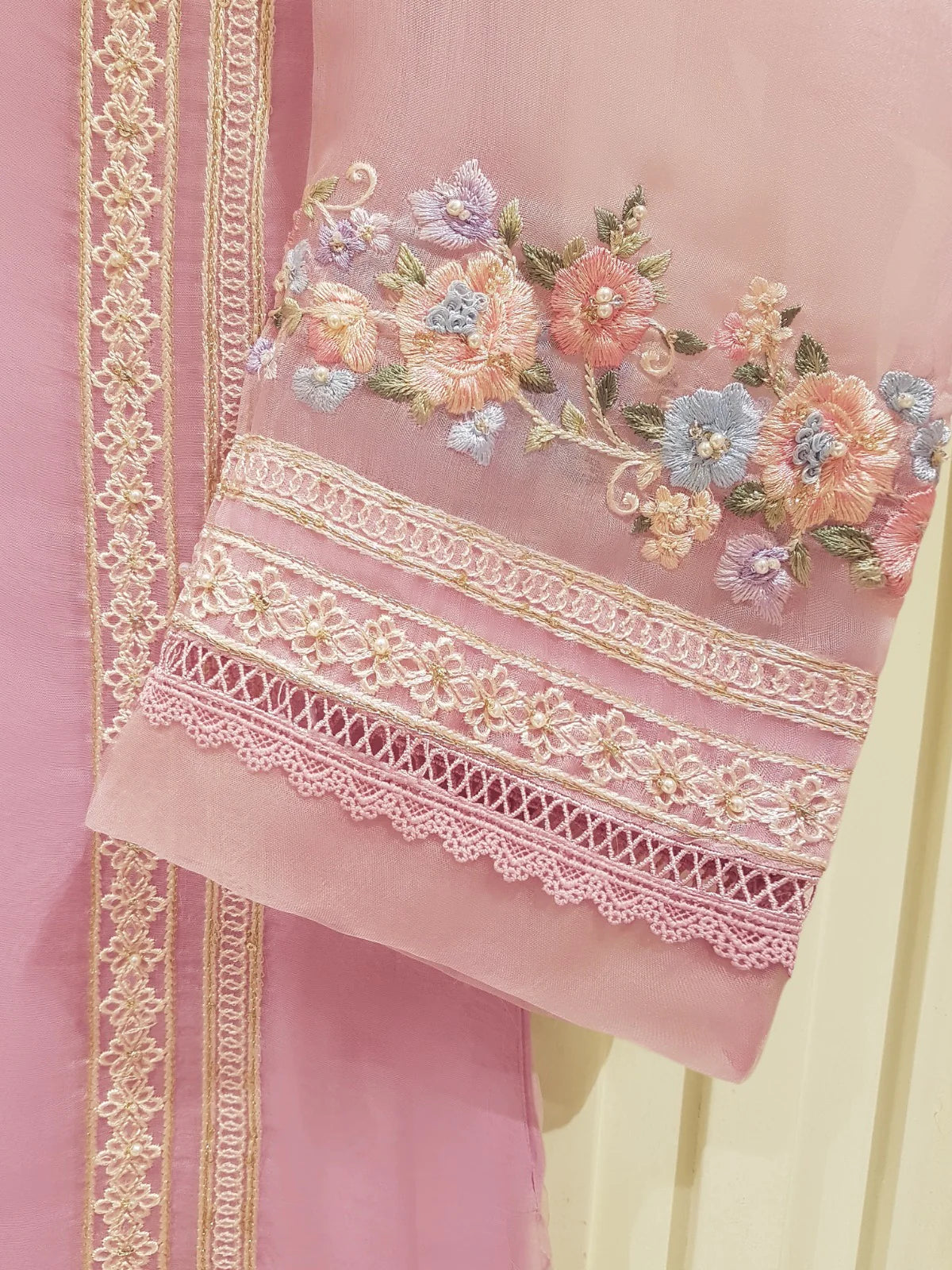 Lilac Embroidered Organza Suit