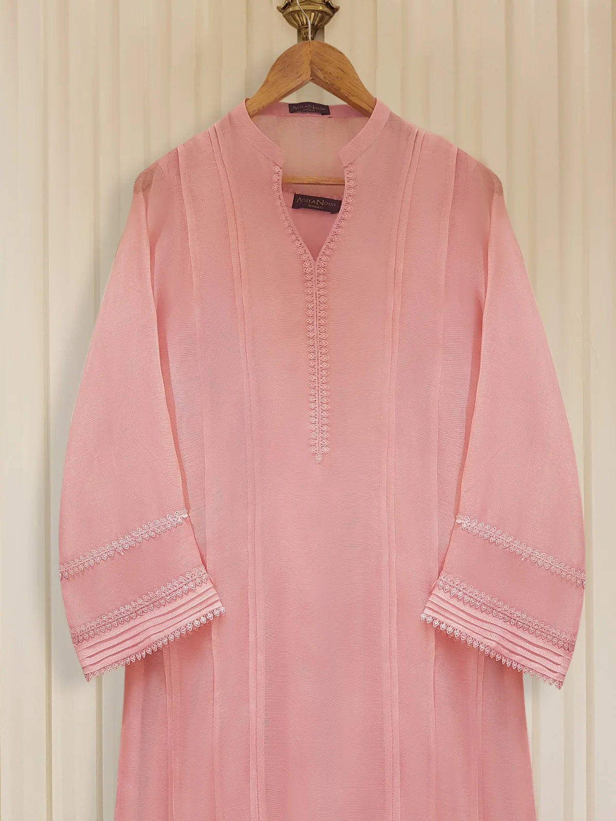 Pink Embroidered Cotton Net Suit