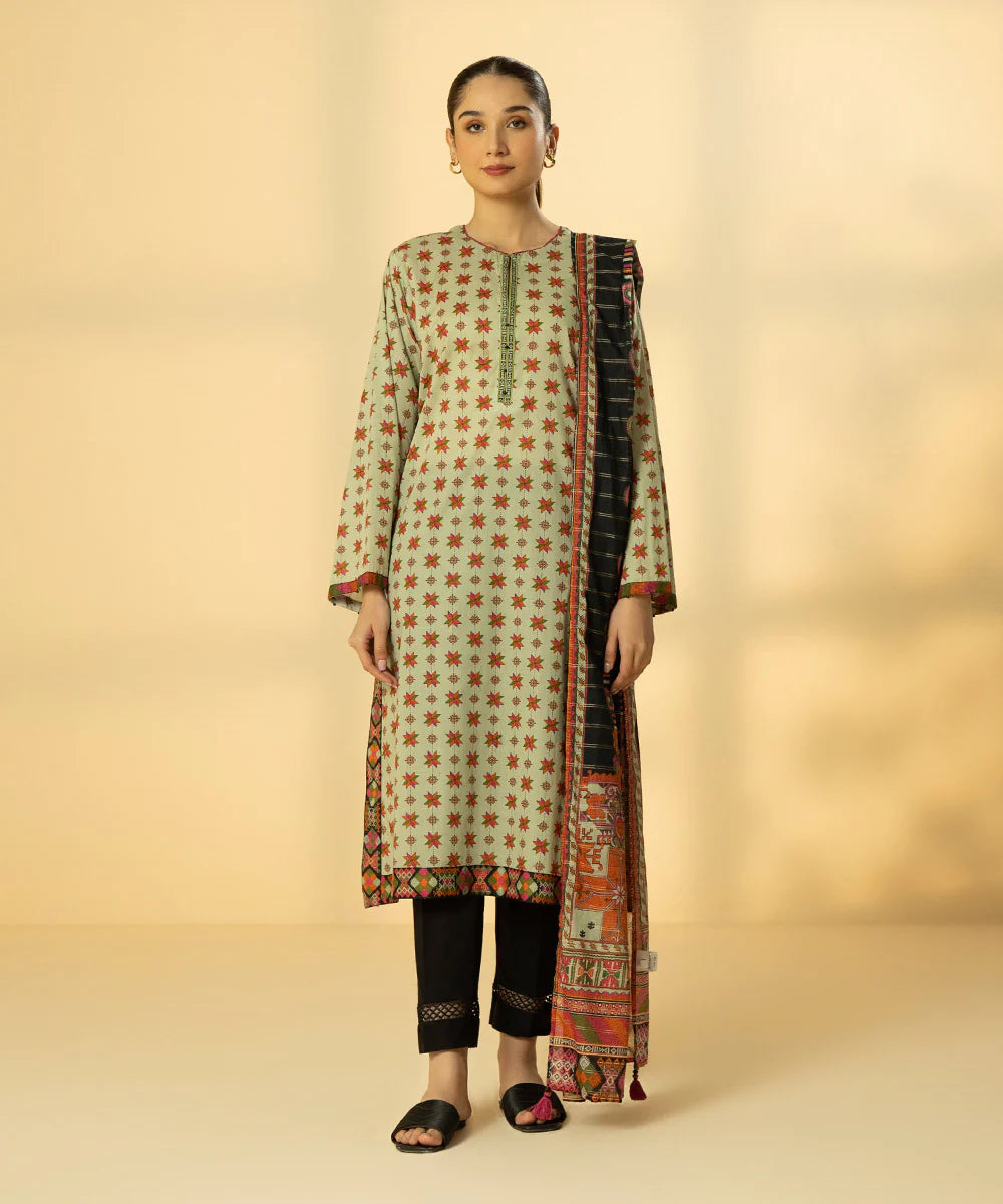 Sage Green Embroidered Lawn Shirt with Dupatta