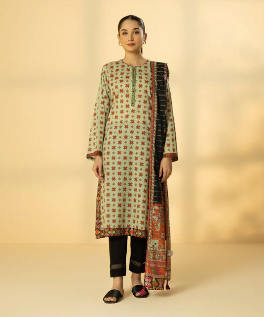 Sage Green Embroidered Lawn Shirt with Dupatta