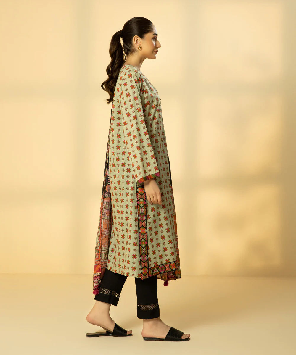 Sage Green Embroidered Lawn Shirt with Dupatta