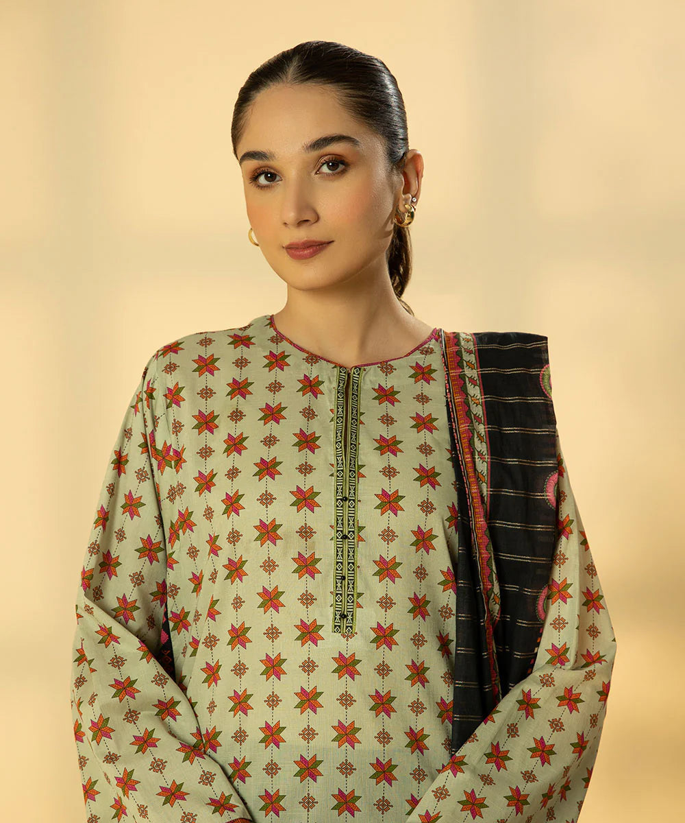 Sage Green Embroidered Lawn Shirt with Dupatta