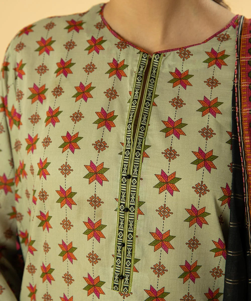 Sage Green Embroidered Lawn Shirt with Dupatta