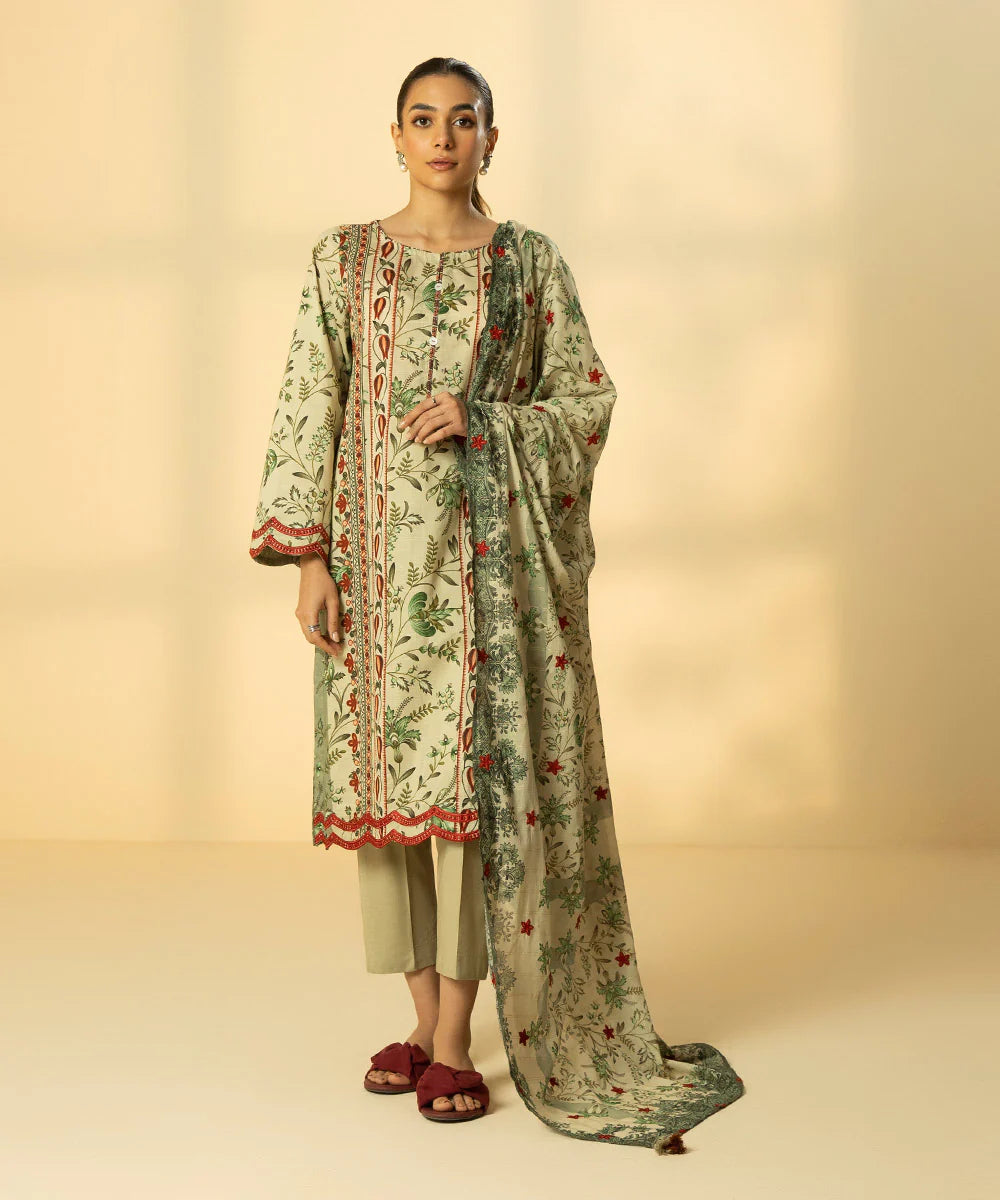 Green Embroidered Lawn Shirt with Dupatta