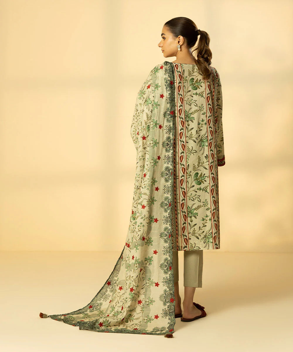 Green Embroidered Lawn Shirt with Dupatta