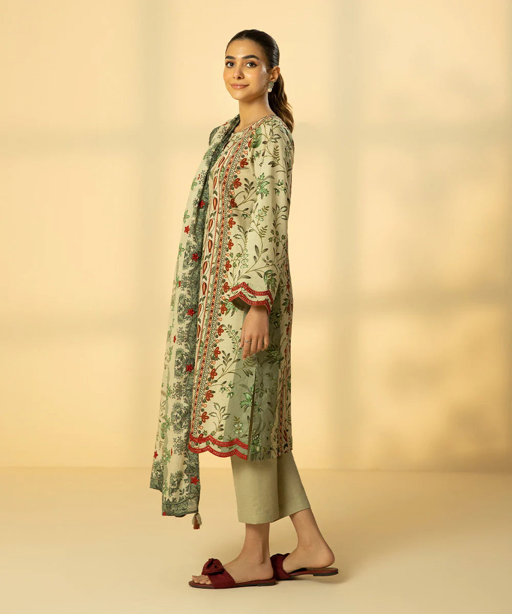 Green Embroidered Lawn Shirt with Dupatta