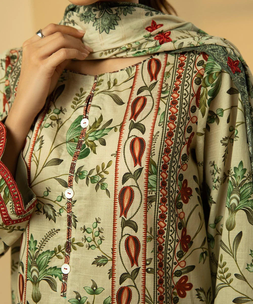 Green Embroidered Lawn Shirt with Dupatta