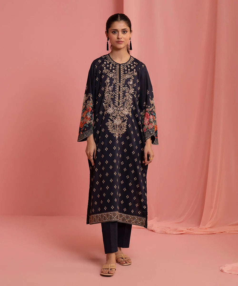 Blue Embroidered Lawn Shirt with Dupatta