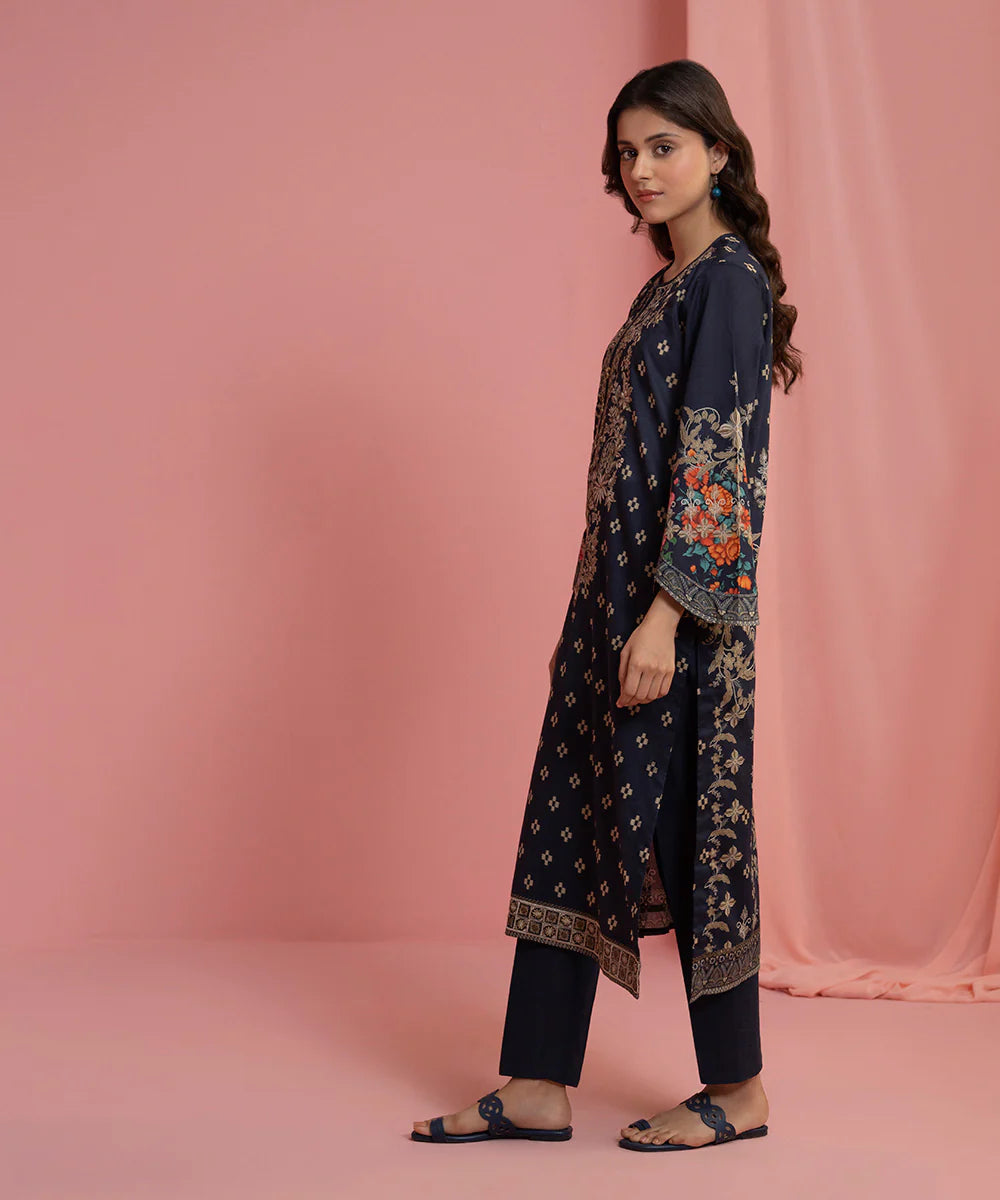 Blue Embroidered Lawn Shirt with Dupatta