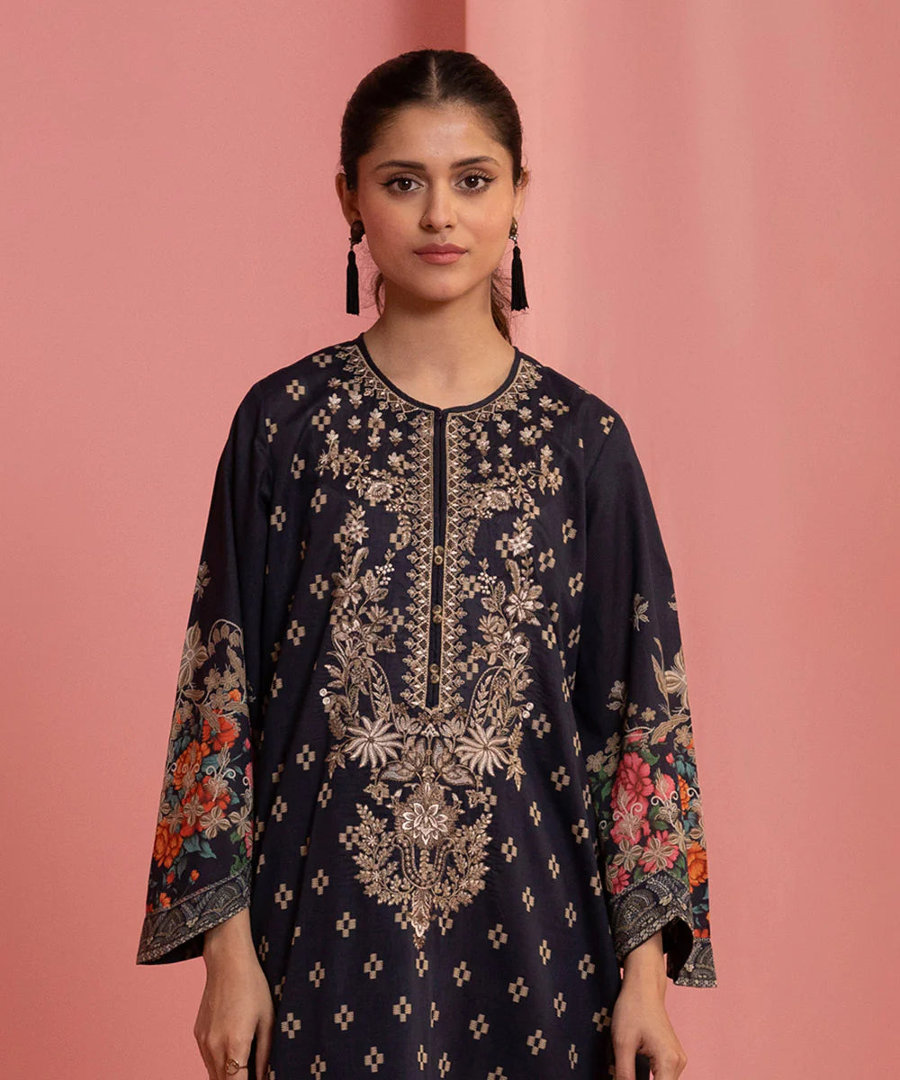 Blue Embroidered Lawn Shirt with Dupatta