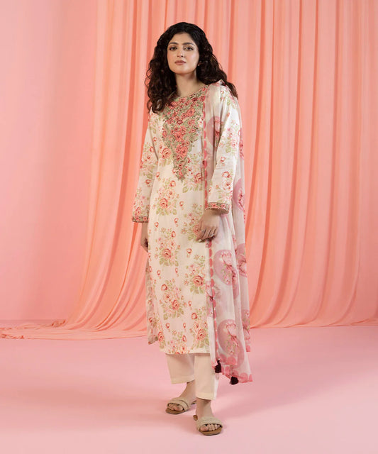 Cream Embroidered Lawn Suit