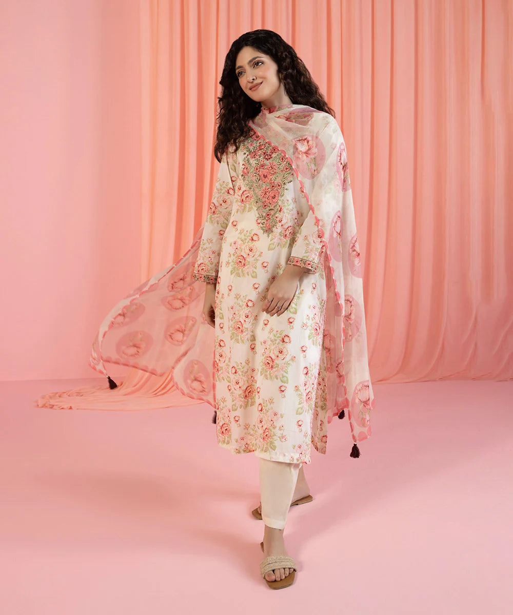 Cream Embroidered Lawn Suit