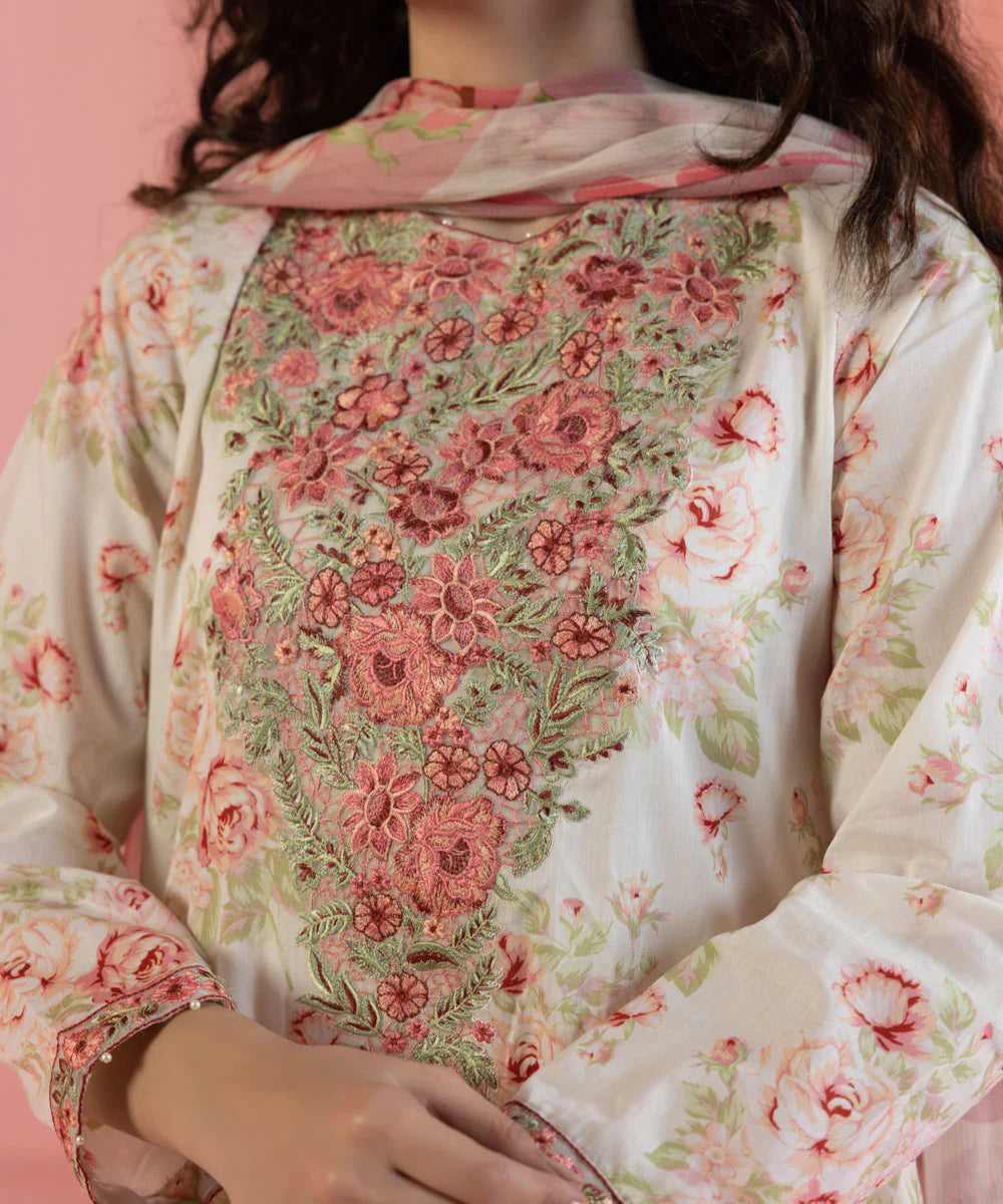 Cream Embroidered Lawn Suit