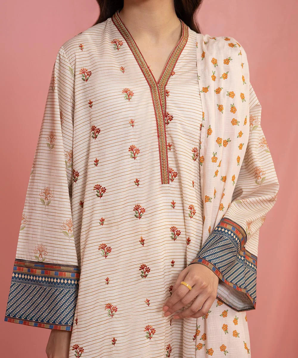 Off White Embroidered Lawn Suit