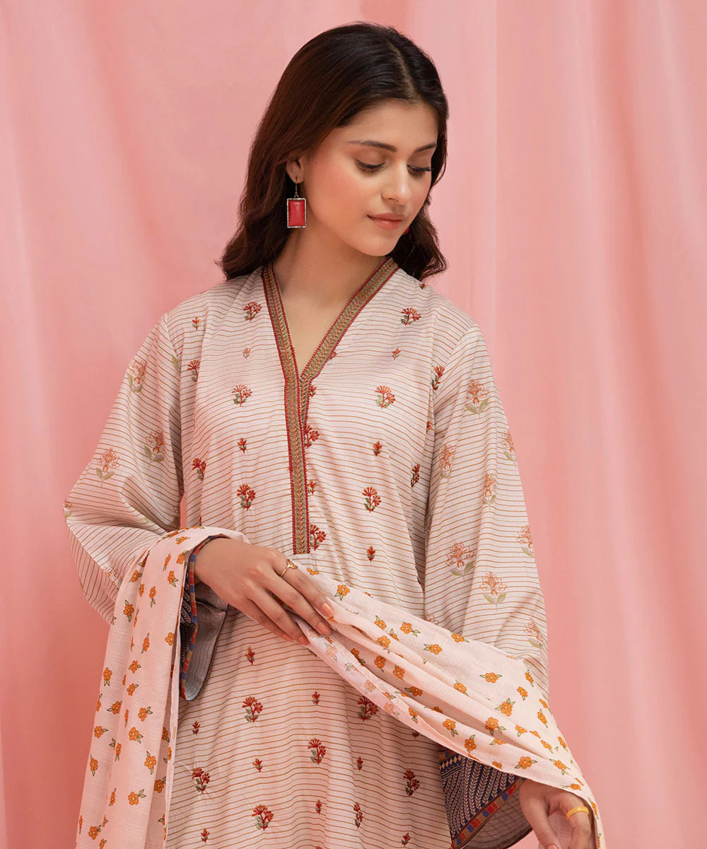 Off White Embroidered Lawn Suit