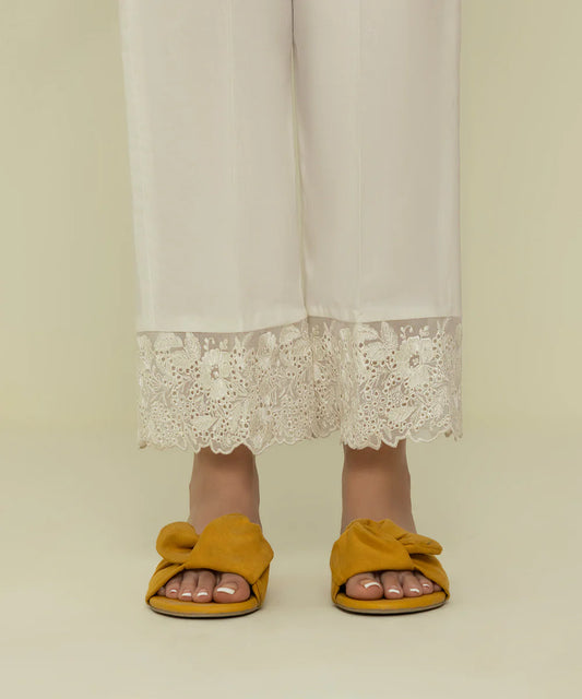 White Embroidered Cambric Pants