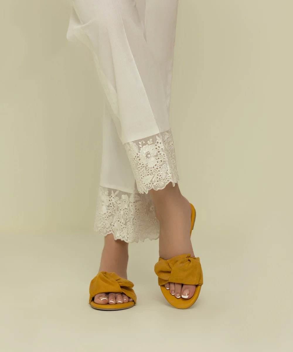 White Embroidered Cambric Pants