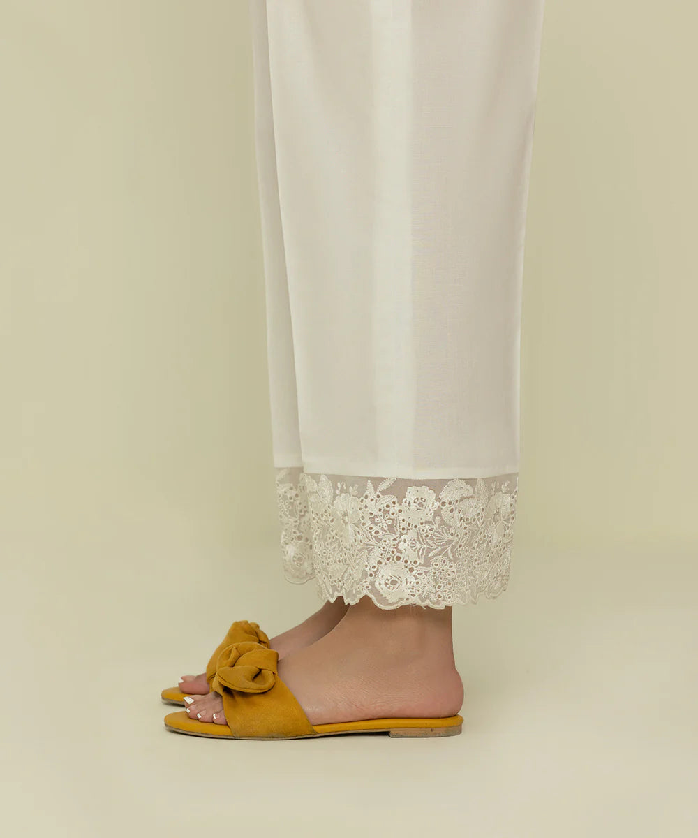 White Embroidered Cambric Pants