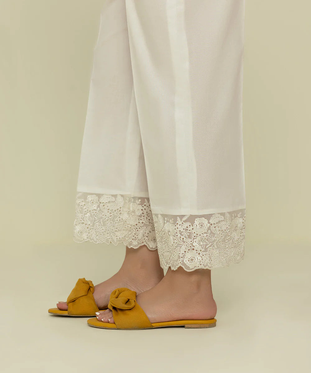 White Embroidered Cambric Pants