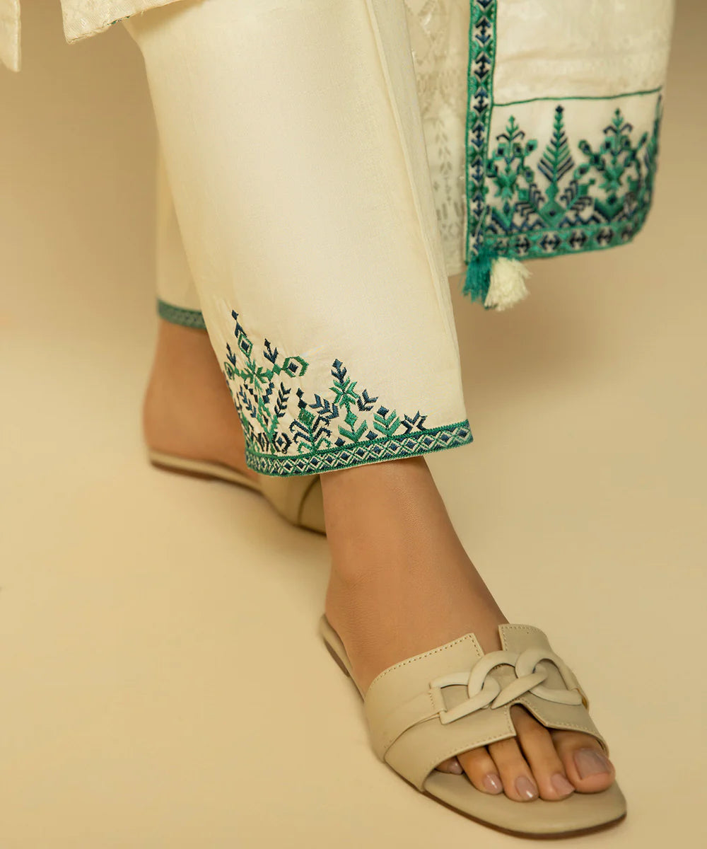 Off White Embroidered Jacquard Suit
