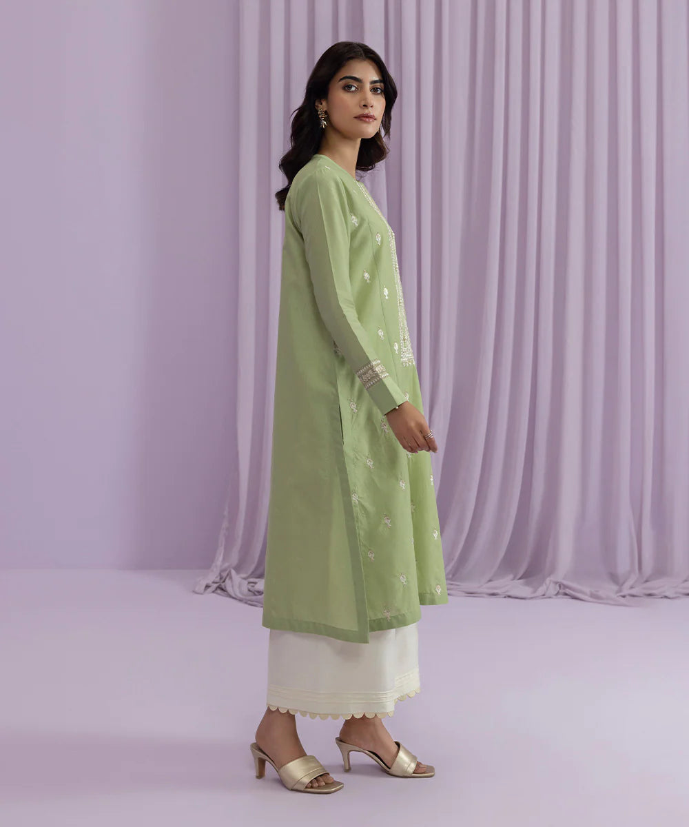 Green Embroidered Zari Lawn Shirt