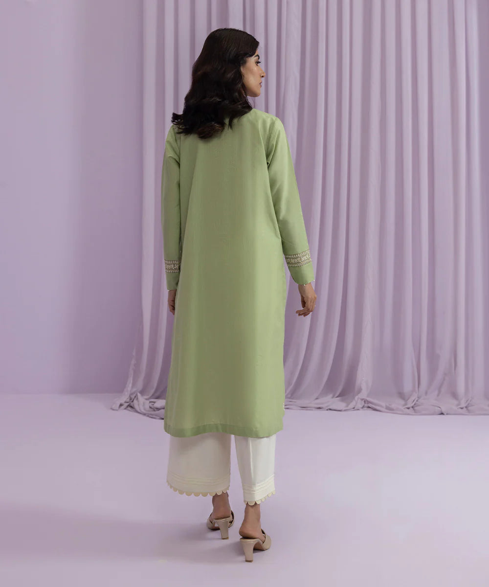 Green Embroidered Zari Lawn Shirt