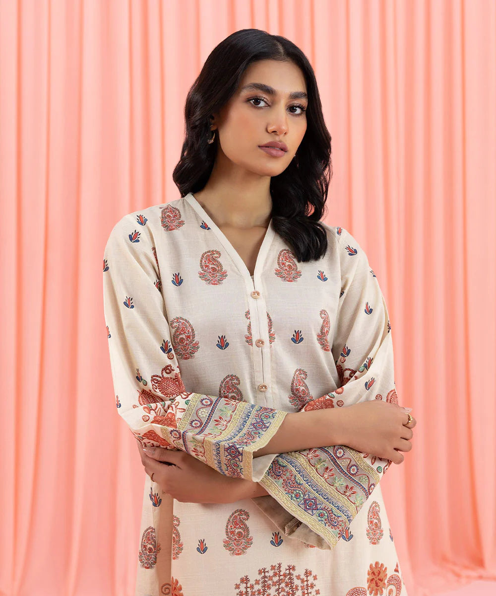 Off-White Embroidered Lawn Shirt