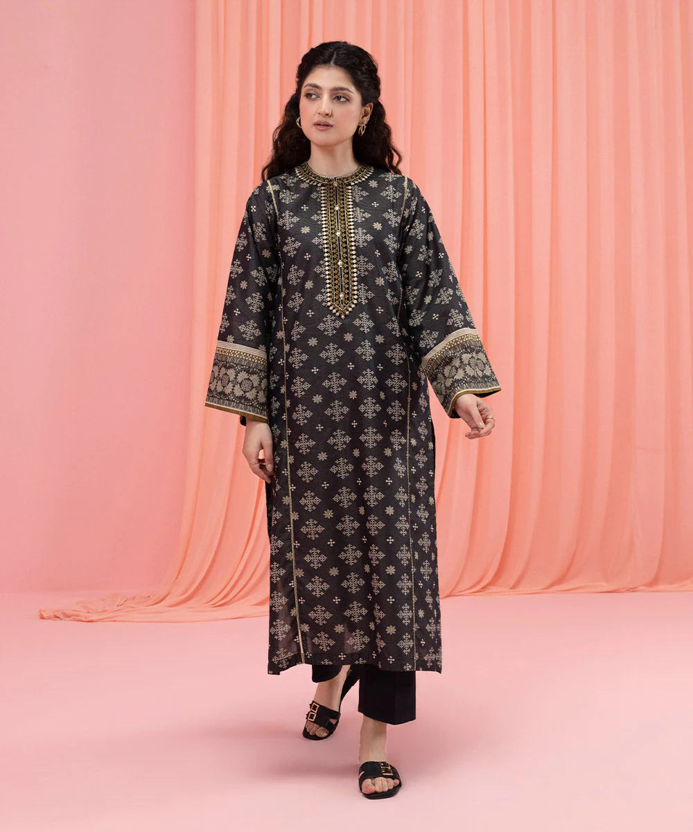 Black Embroidered Lawn Shirt