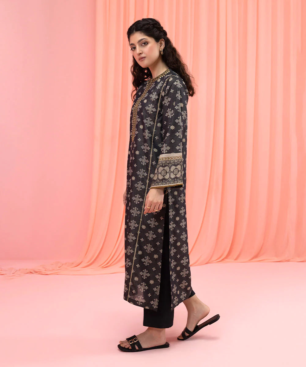 Black Embroidered Lawn Shirt
