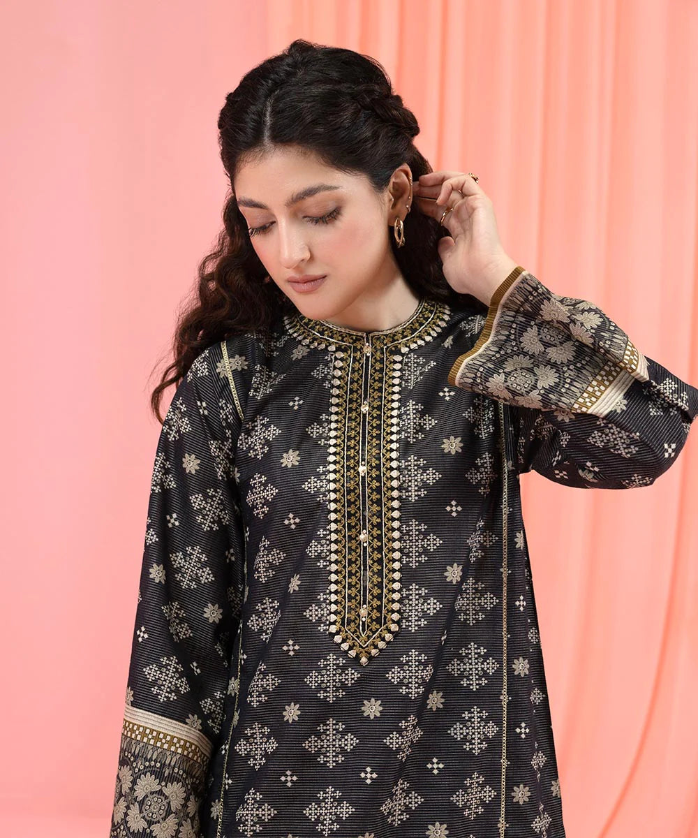 Black Embroidered Lawn Shirt