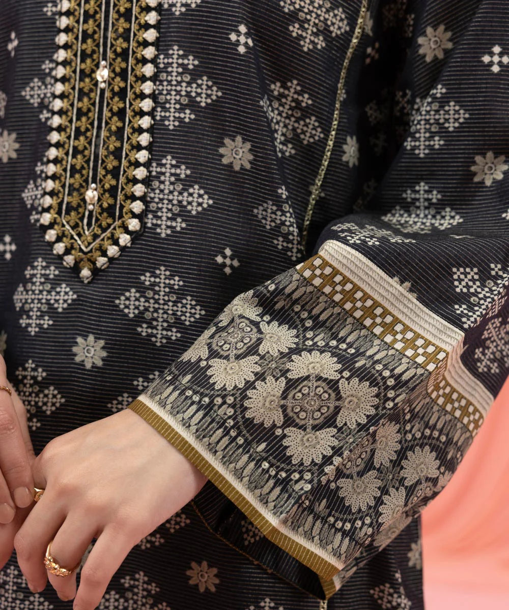 Black Embroidered Lawn Shirt
