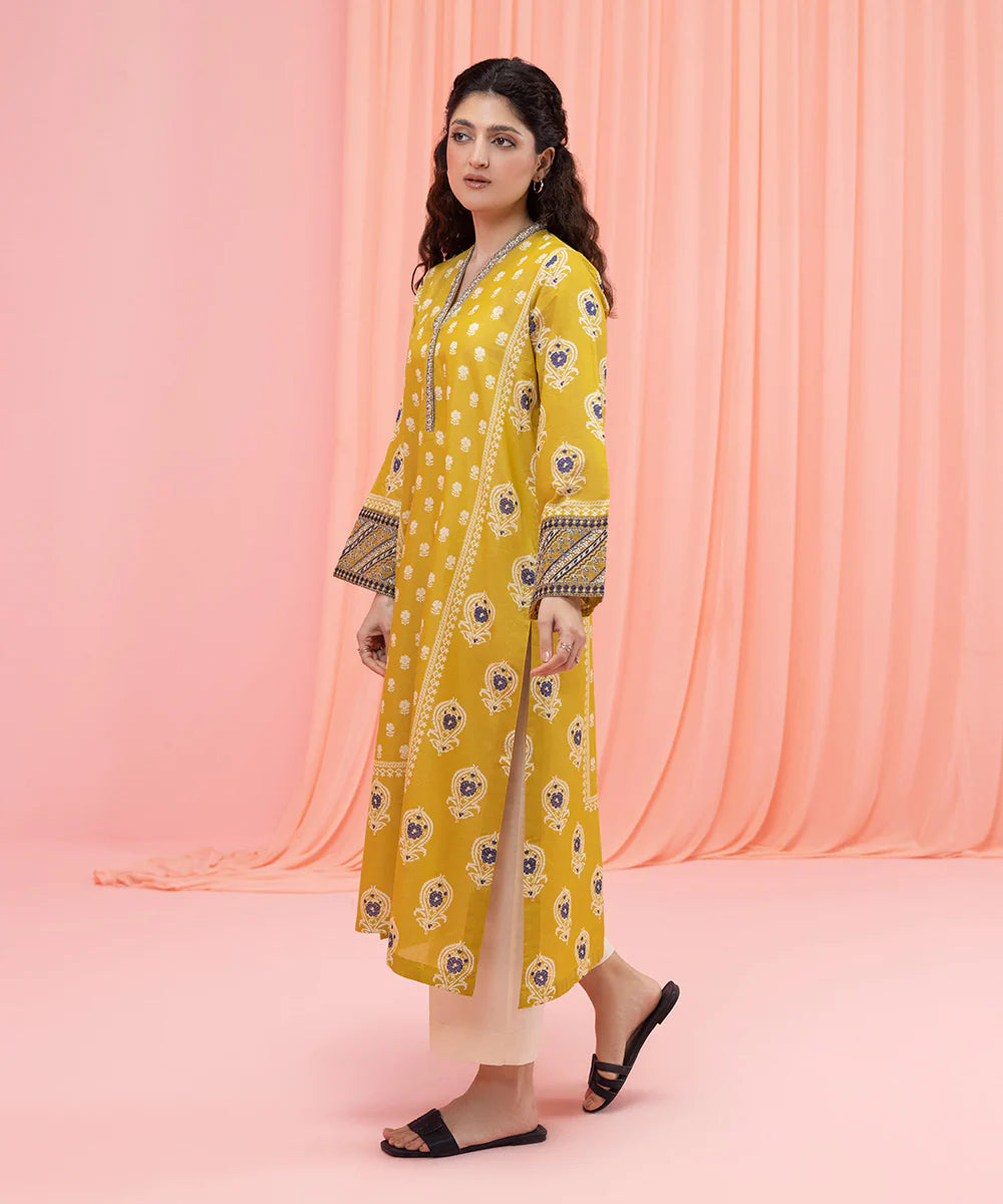 Mustard Embroidered Lawn Shirt