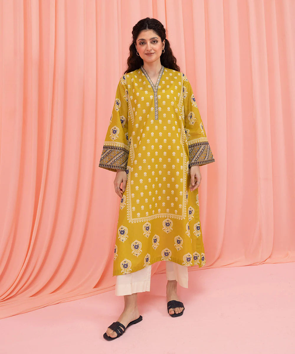 Mustard Embroidered Lawn Shirt