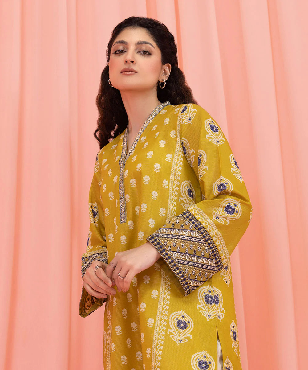 Mustard Embroidered Lawn Shirt