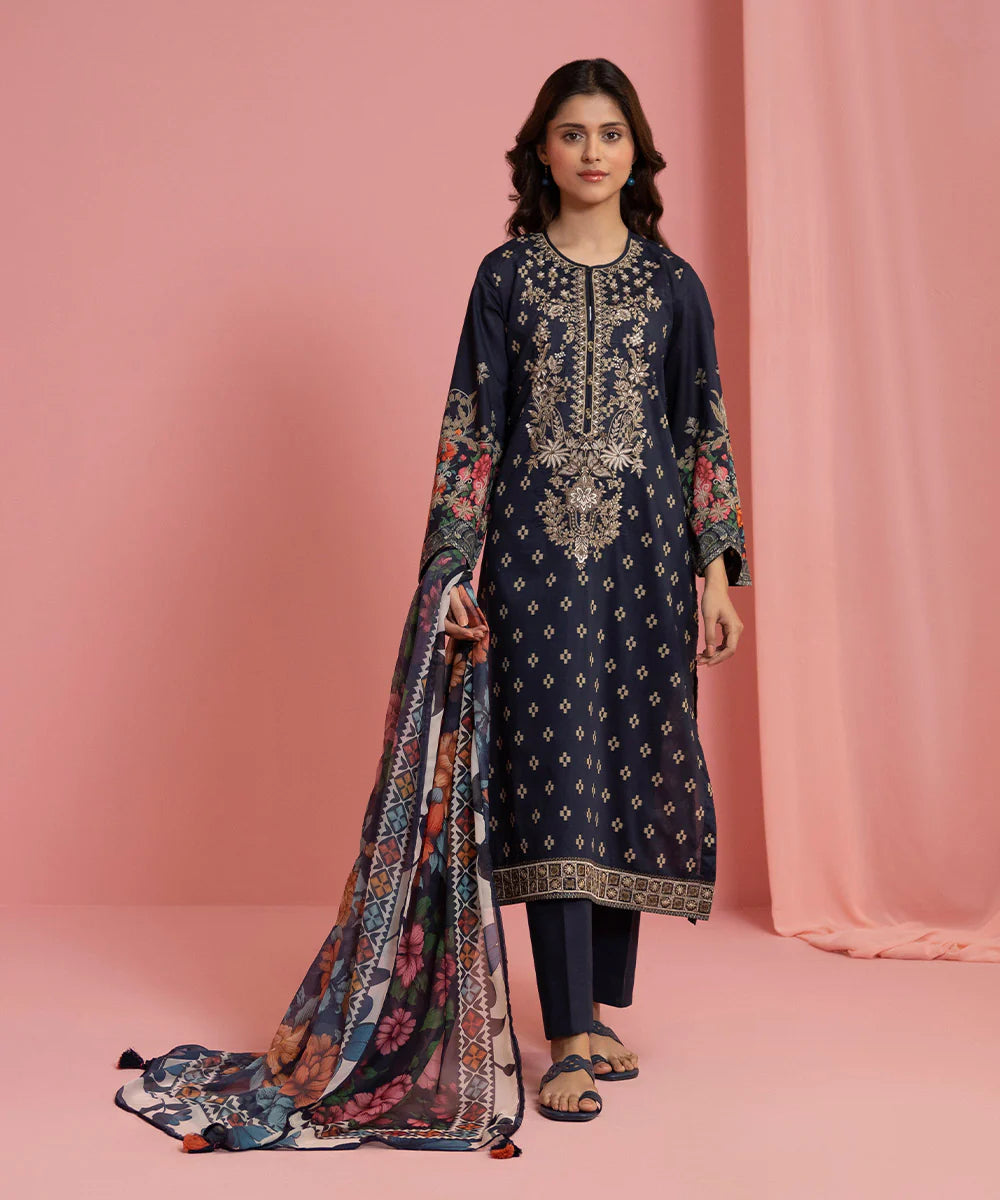 Blue Embroidered Lawn Shirt with Dupatta