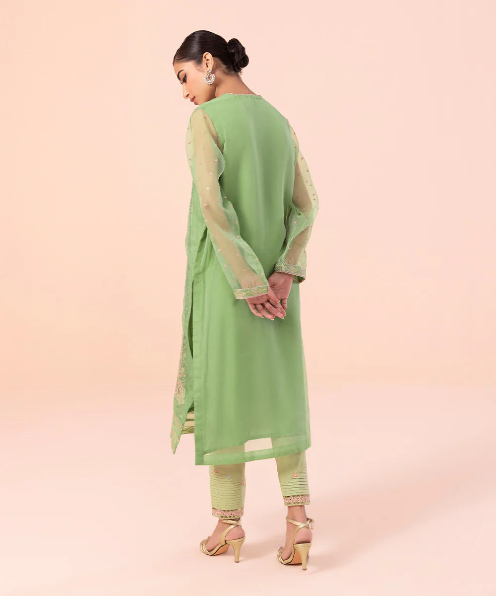 Green Embroidered Organza Suit