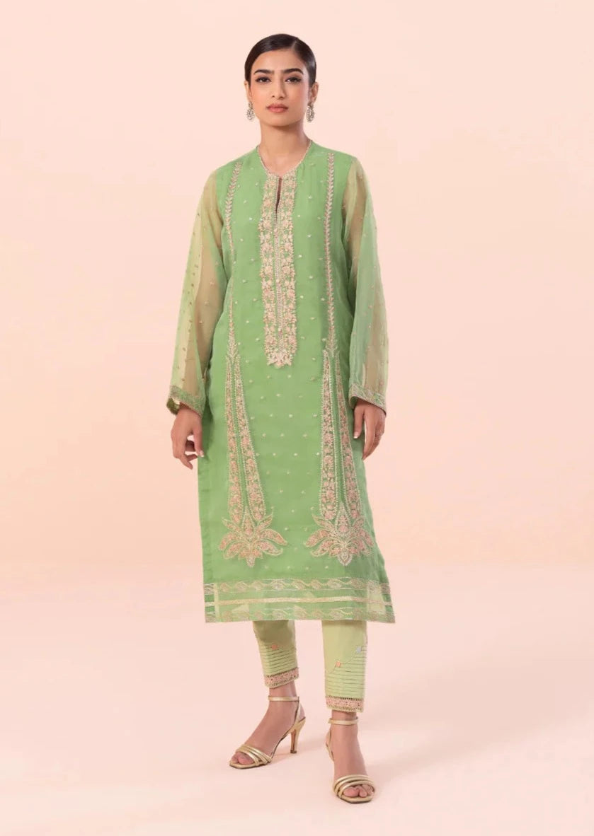 Green Embroidered Organza Suit