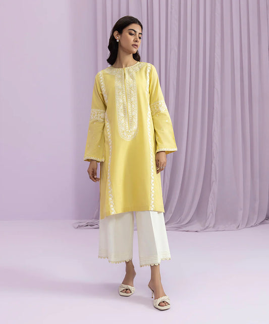 Yellow Embroidered Lawn Shirt