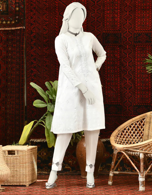 White embroidered lawn shirt