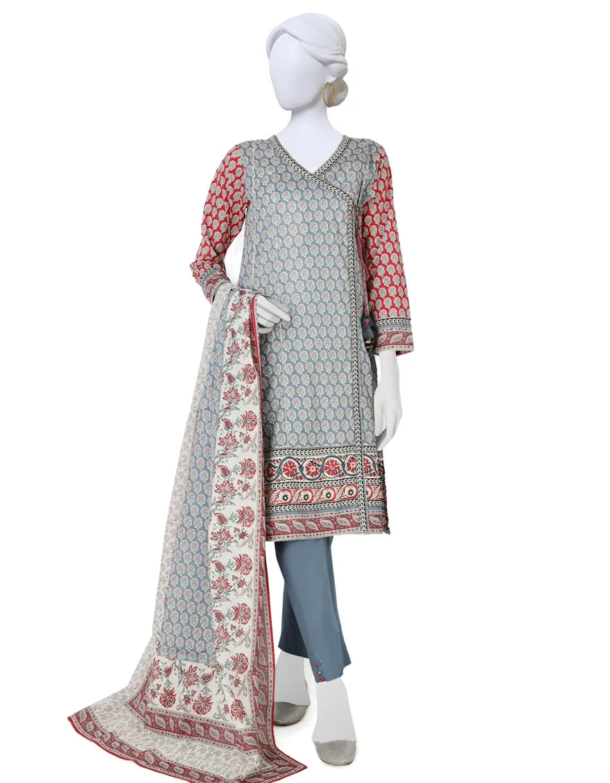Blue printed lawn suit