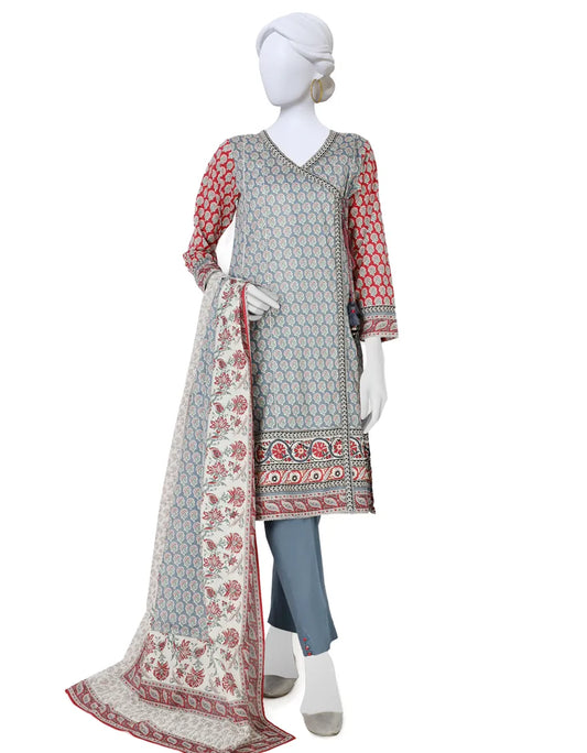 Blue printed lawn suit
