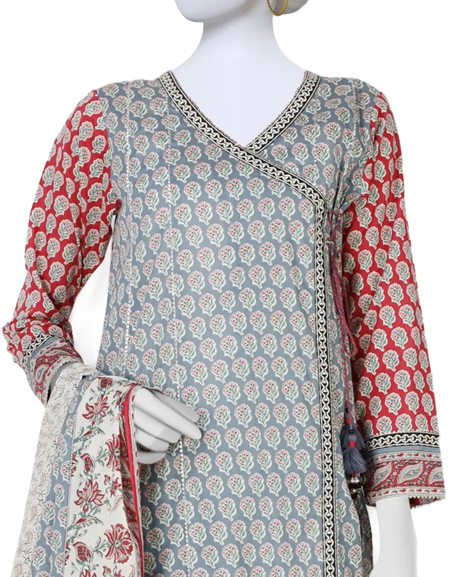 Blue printed lawn suit