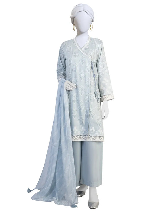 Blue printed lawn suit