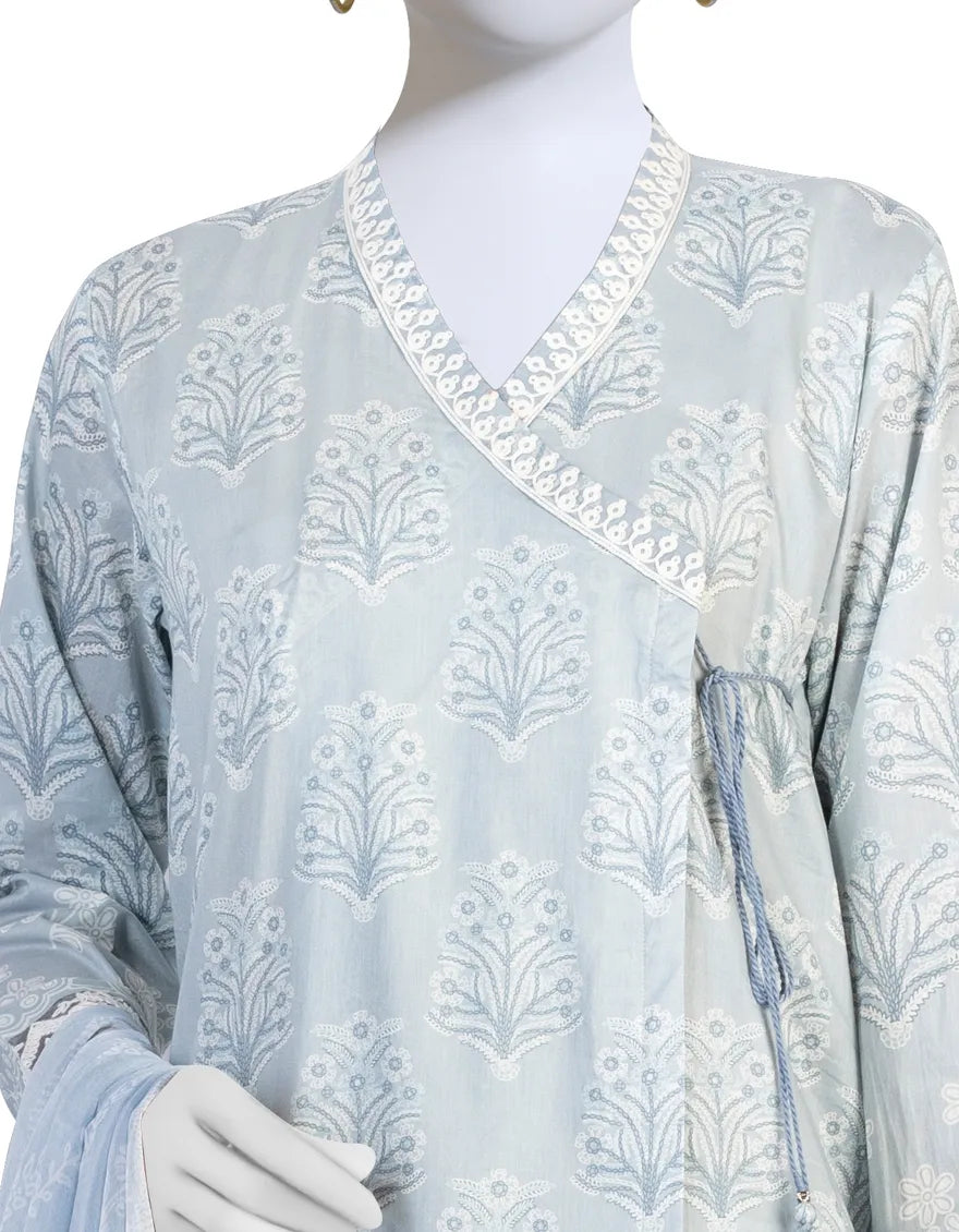 Blue printed lawn suit